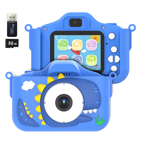 Kid Mini Camera 1080P Cartoon Selfie Toddler Digital Video Camera Toys With 32G SD Card for Boys/Girls Christmas Birthday Gifts